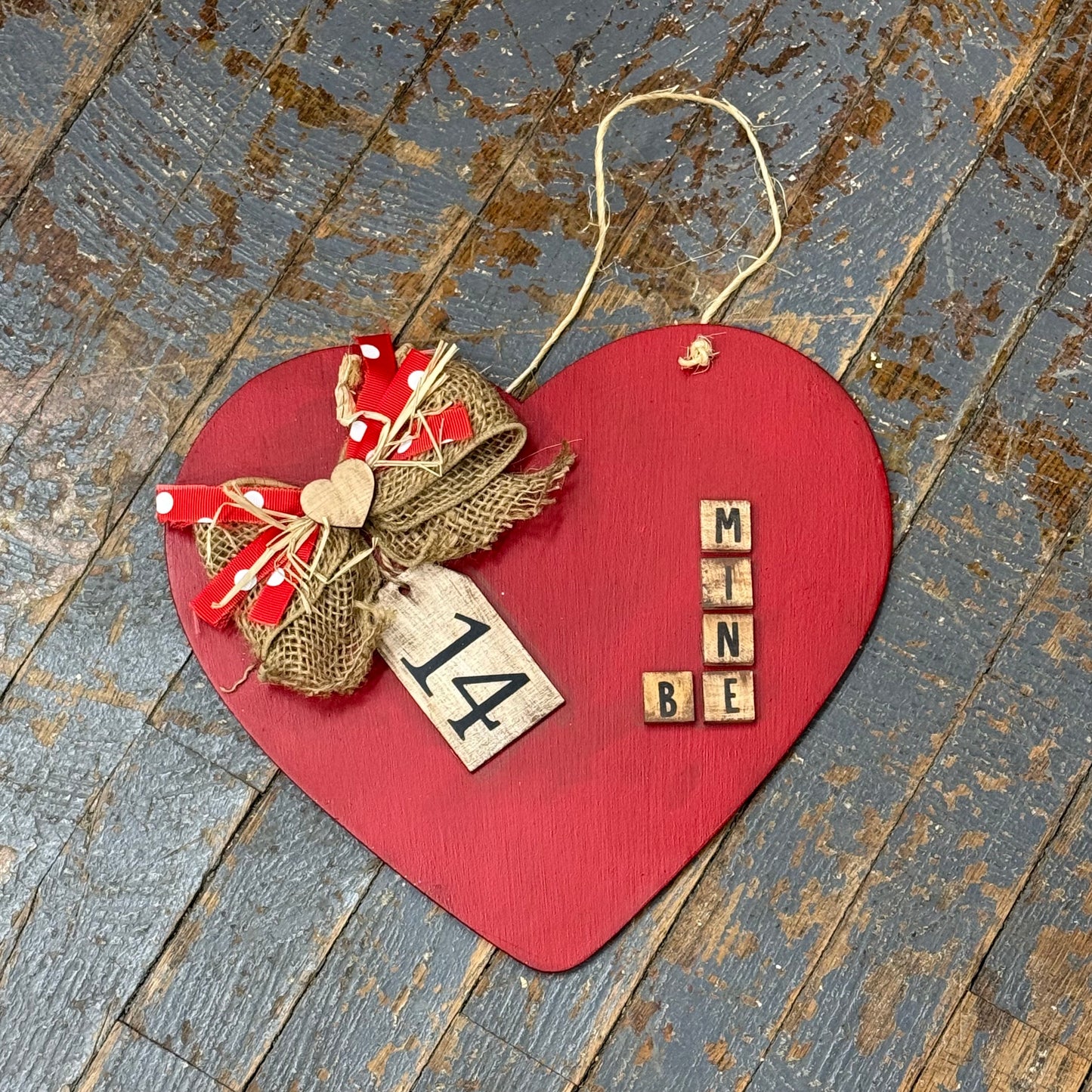 Burlap Heart Scrabble Be Mine Holiday Wreath Door Hanger