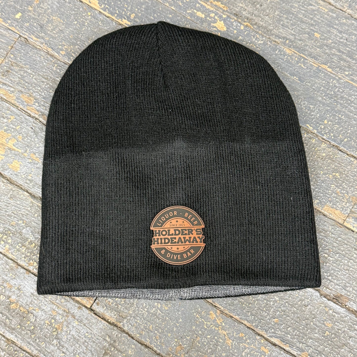 Holders Hideaway Leather Patch Beanie Ball Cap Black