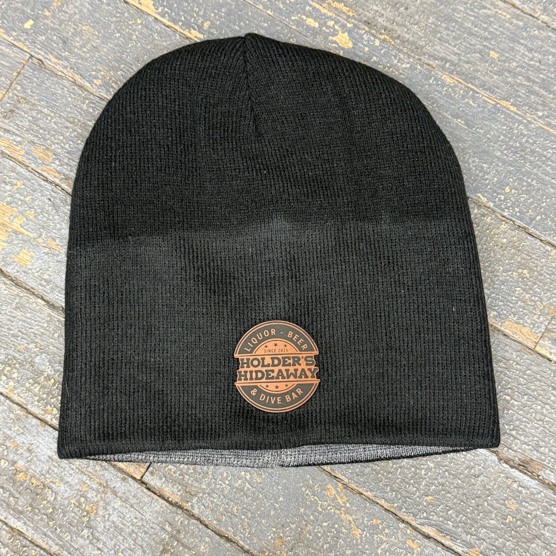 Holders Hideaway Leather Patch Beanie Ball Cap Black
