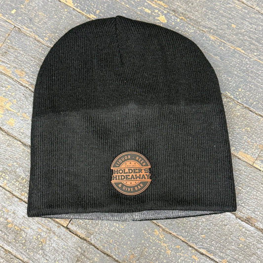 Holders Hideaway Leather Patch Beanie Ball Cap Black