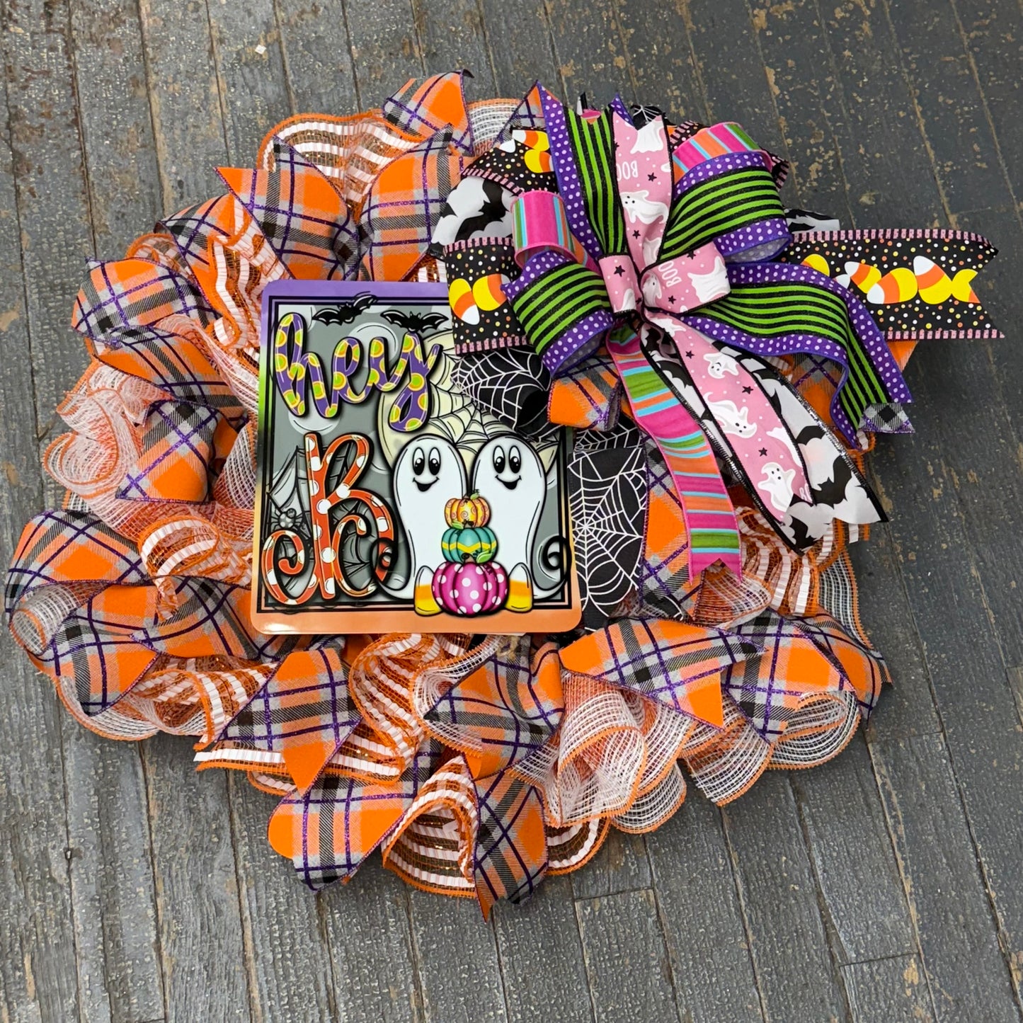 Halloween Hey Boo Ghost Seasonal Holiday Wreath Door Hanger