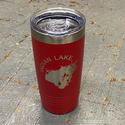 Indian Lake Map Laser Engraved Stainless Steel 20oz Wine Beverage Drink Travel Tumbler Red