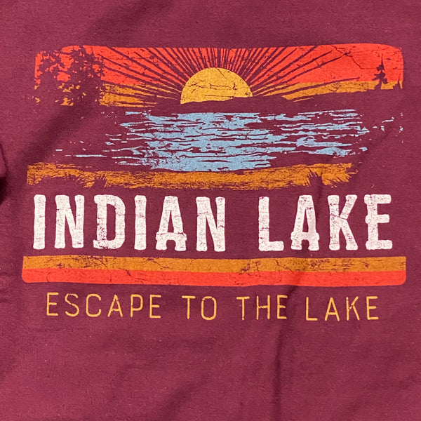 Escape to the Lake Indian Lake Burgundy Graphic Designer Long Sleeve Crew Neck Sweatshirt