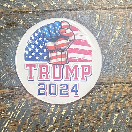 Trump 2024 American Flag Fist Presidential Button