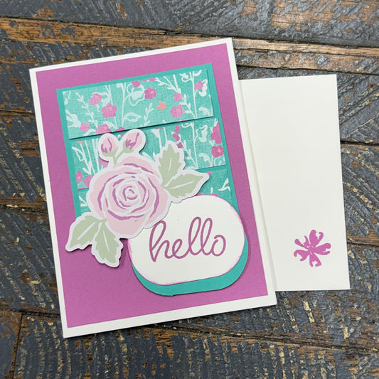 Hello Floral Handmade Stampin Up Greeting Card with Envelope