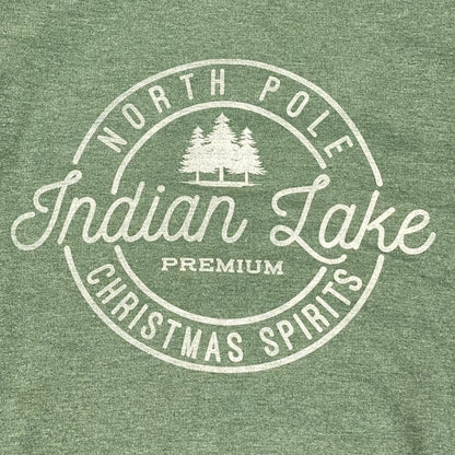 Indian Lake North Pole Christmas Spirits Green Graphic Designer Long Sleeve Crew Neck Sweatshirt