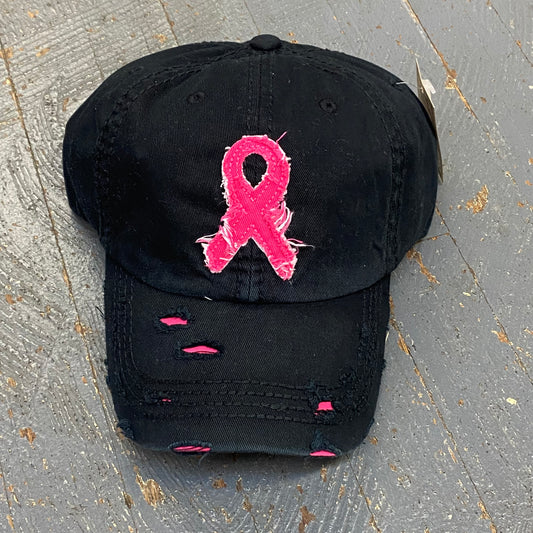 Pink Ribbon Hat Patch Rugged Black Embroidered Ball Cap