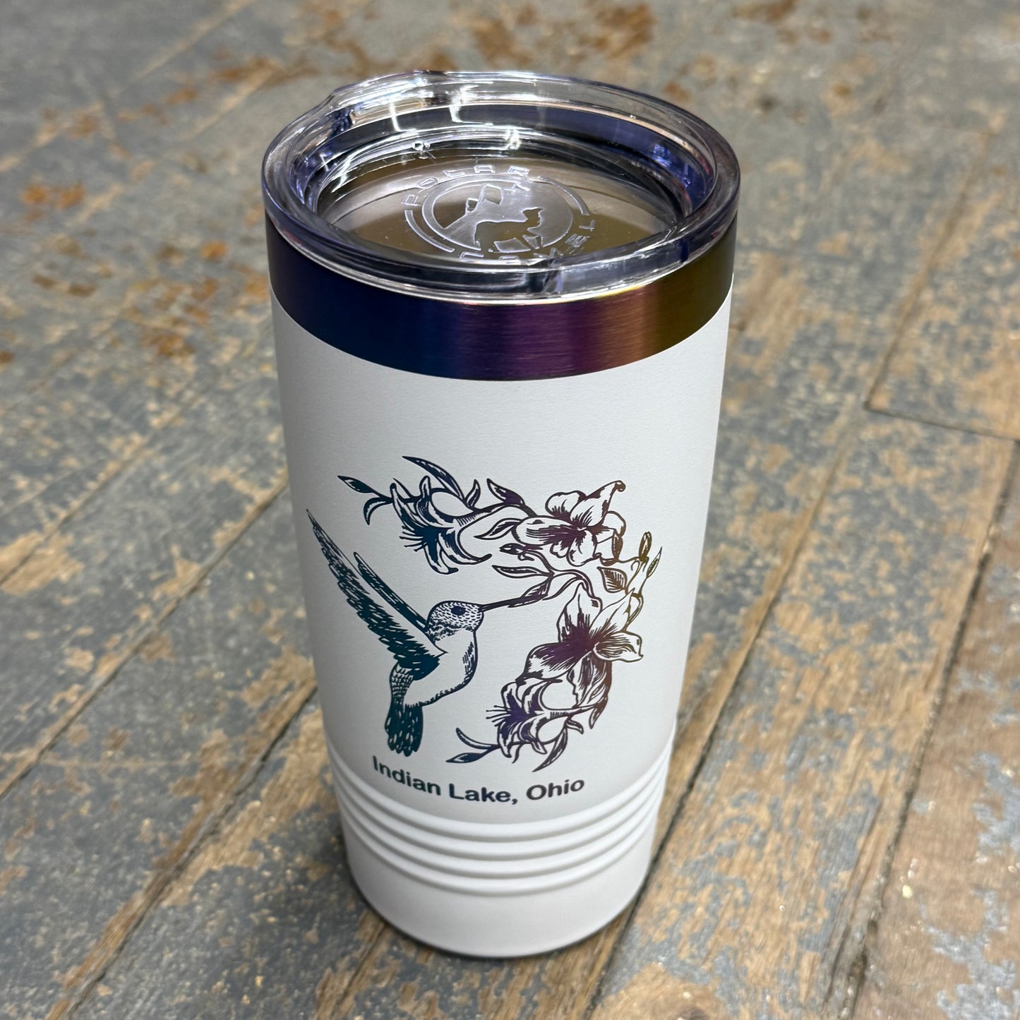 Hummingbird Indian Lake Ohio Laser Engraved Rainbow Stainless Steel 20oz Wine Beverage Drink Travel Tumbler White