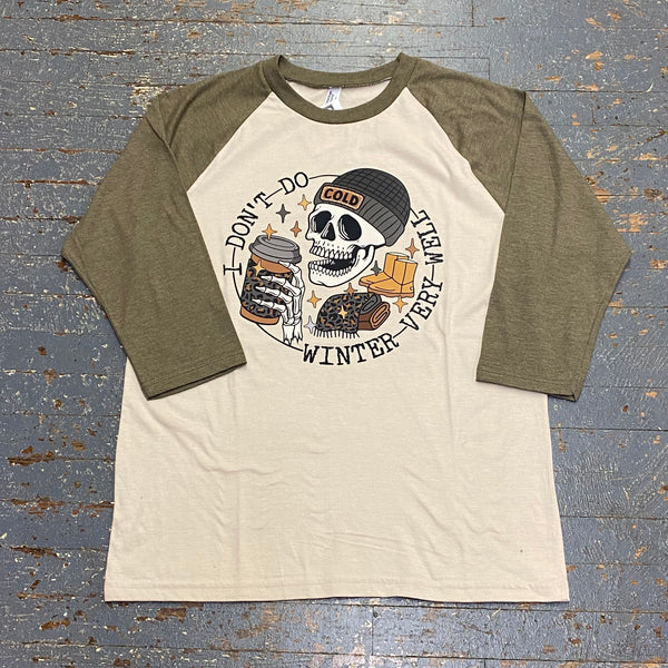 Don't Do Winter Well Skull 3/4 Sleeve Raglan Baseball T-Shirt Graphic Designer Tee