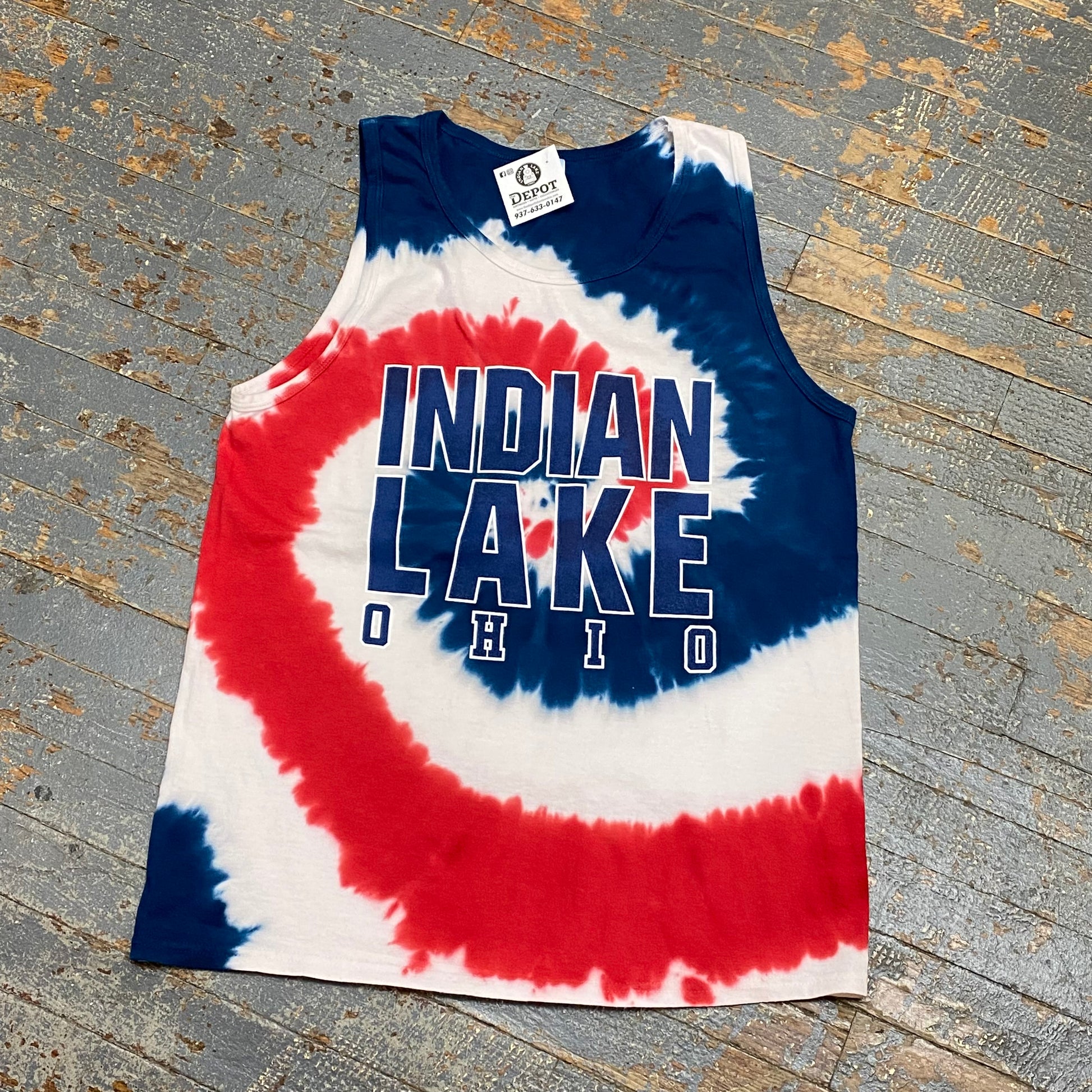 Indian Lake Ohio Red White Blue Tie Dye Graphic Designer Tank