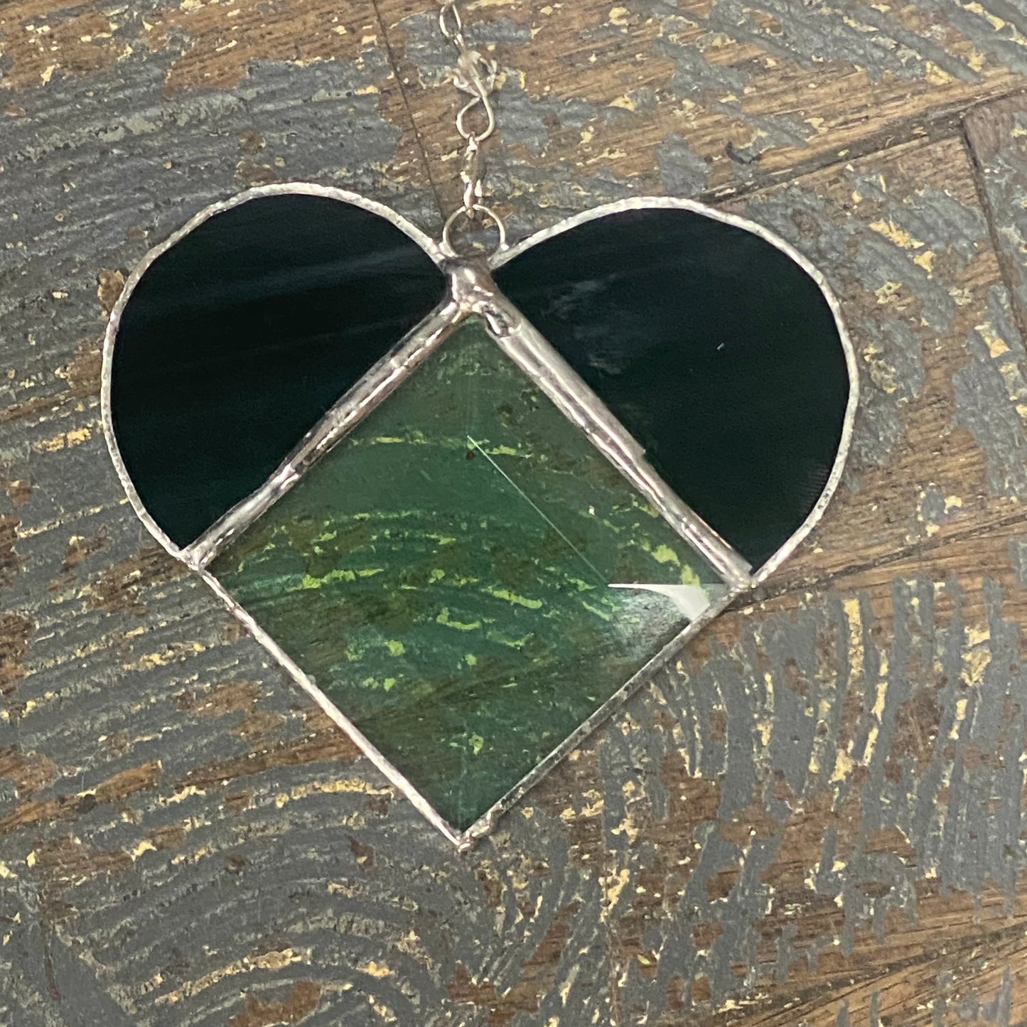 Stained Glass Sun Catcher Ornament Heart Small Green