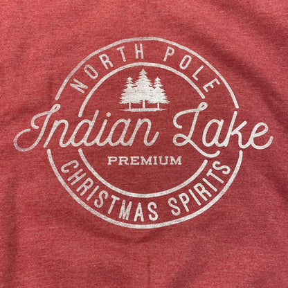 Indian Lake North Pole Christmas Spirits Red Graphic Designer Long Sleeve Crew Neck Sweatshirt