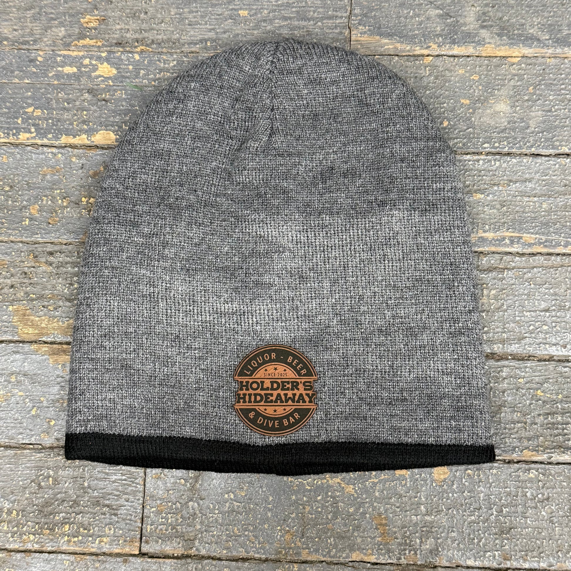Holders Hideaway Leather Patch Beanie Ball Cap Grey