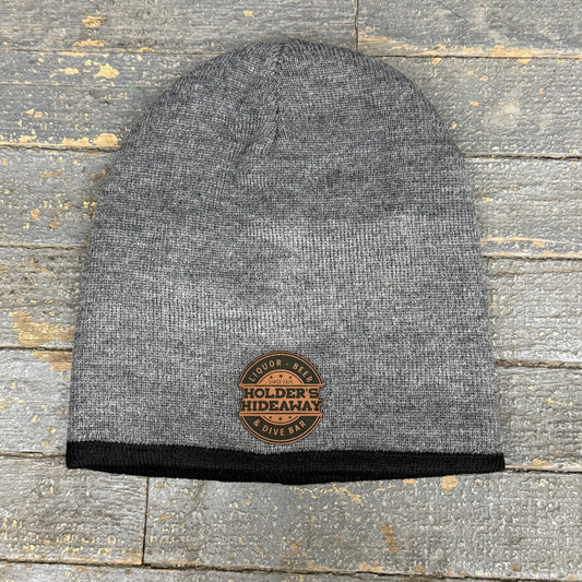 Holders Hideaway Leather Patch Beanie Ball Cap Grey