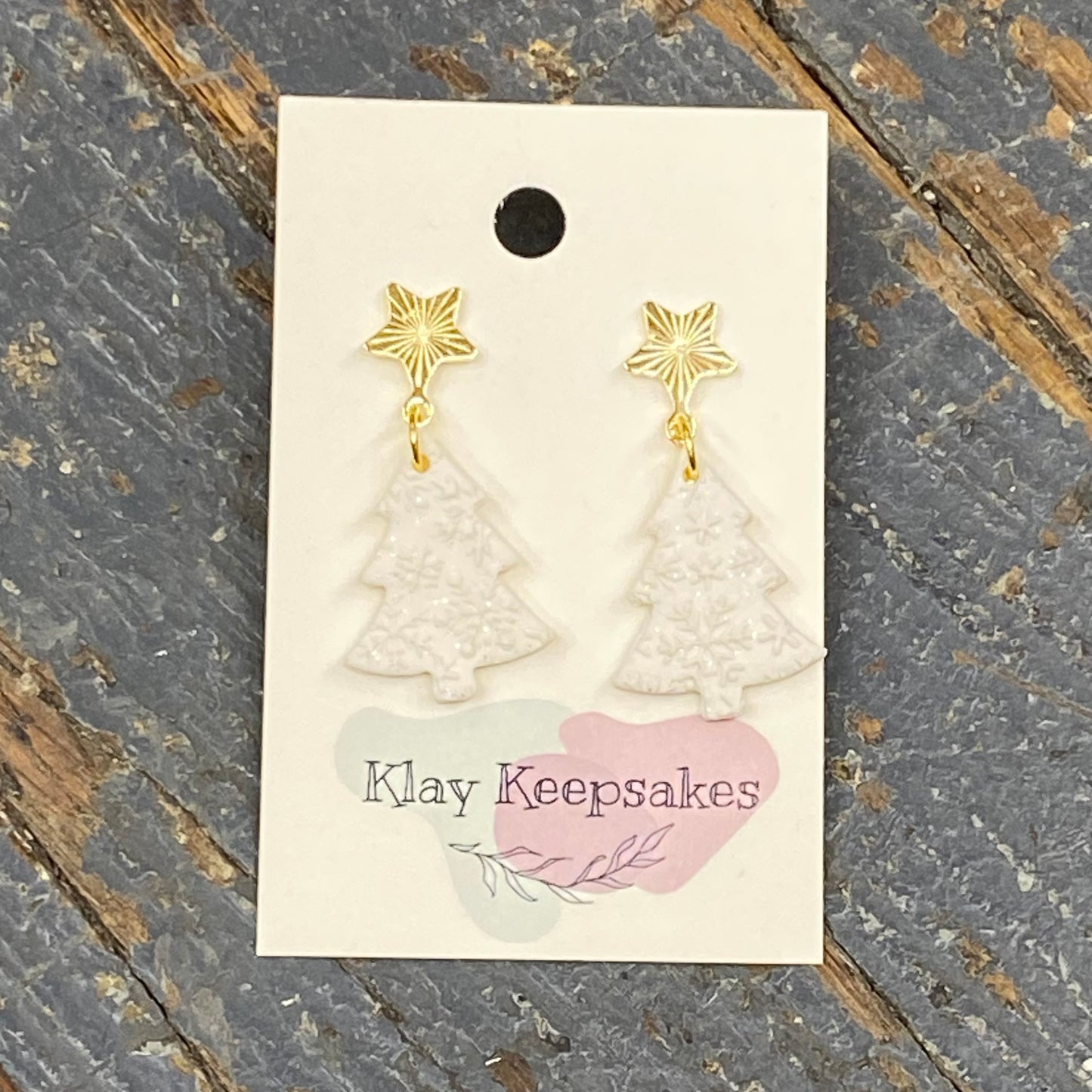 Clay Glitter Christmas Tree Gold Star Dangle Earring Set