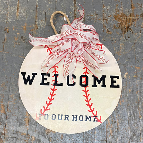 Welcome to Our Home Round Wood Baseball Wall Sign Door Wreath