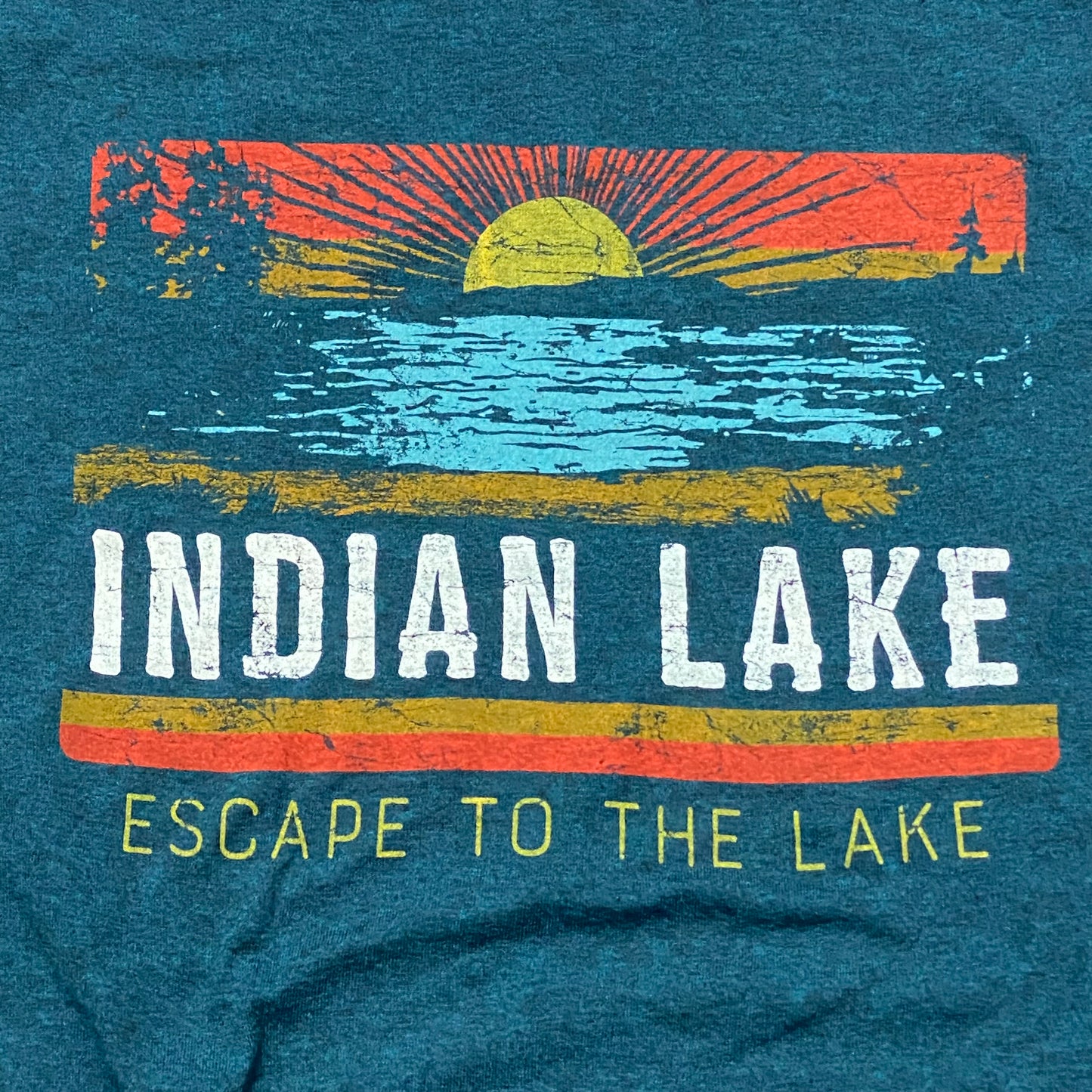 Escape to the Lake Indian Lake Dark Teal Blue Graphic Designer Short Sleeve T-Shirt