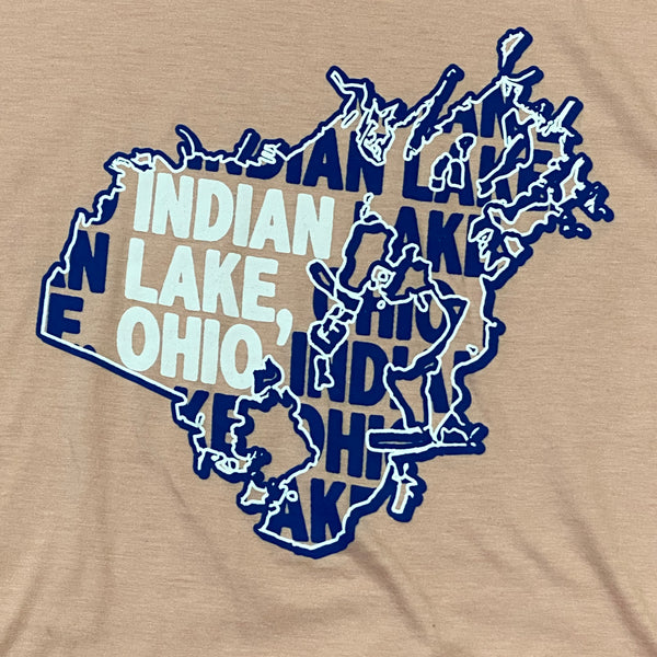 Indian Lake Ohio Map Coral Peach Graphic Designer Short Sleeve T-Shirt