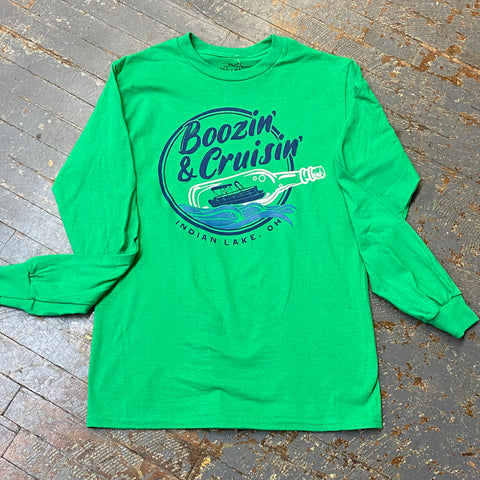 Boozin' Cruisin' Indian Lake OH Irish Green Graphic Designer Long Sleeve T-Shirt