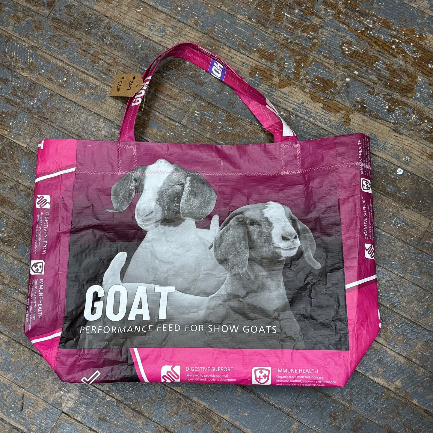 Upcycled Tote Purse Feed Bag Handmade Large Show Rite Pink Handle Bag