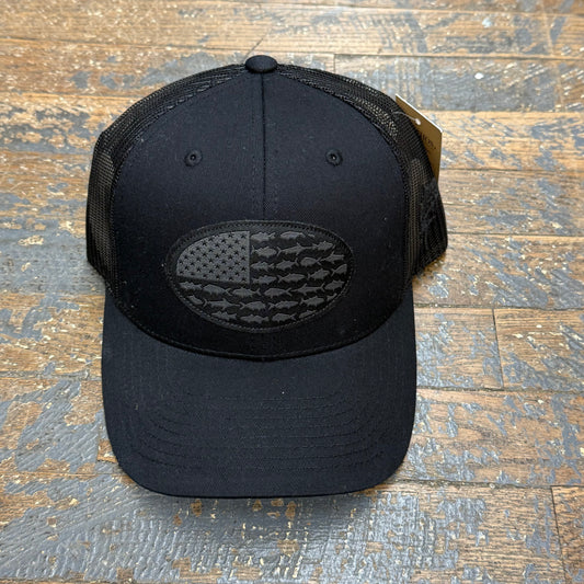 American Flag Fish Patch Trucker Ball Cap Black