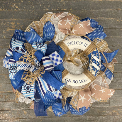 Nautical Ring Buoy Welcome Aboard Holiday Wreath Door Hanger
