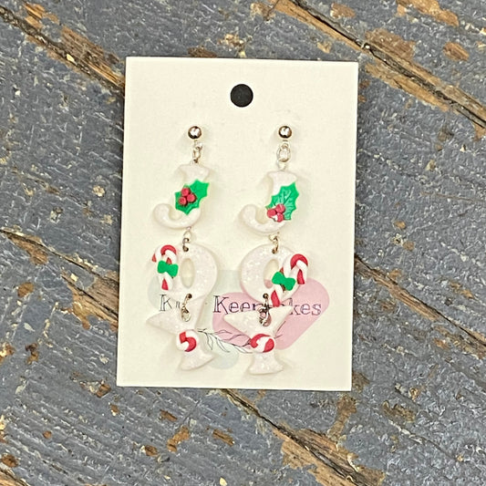 Clay JOY Candy Cane Holly Dangle Earring Set