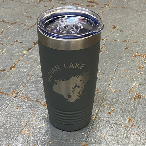 Indian Lake Map Laser Engraved Stainless Steel 20oz Wine Beverage Drink Travel Tumbler Grey