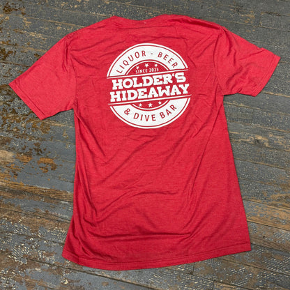 Holders Hideaway Logo Red Short Sleeve T-Shirt Graphic Designer Tee