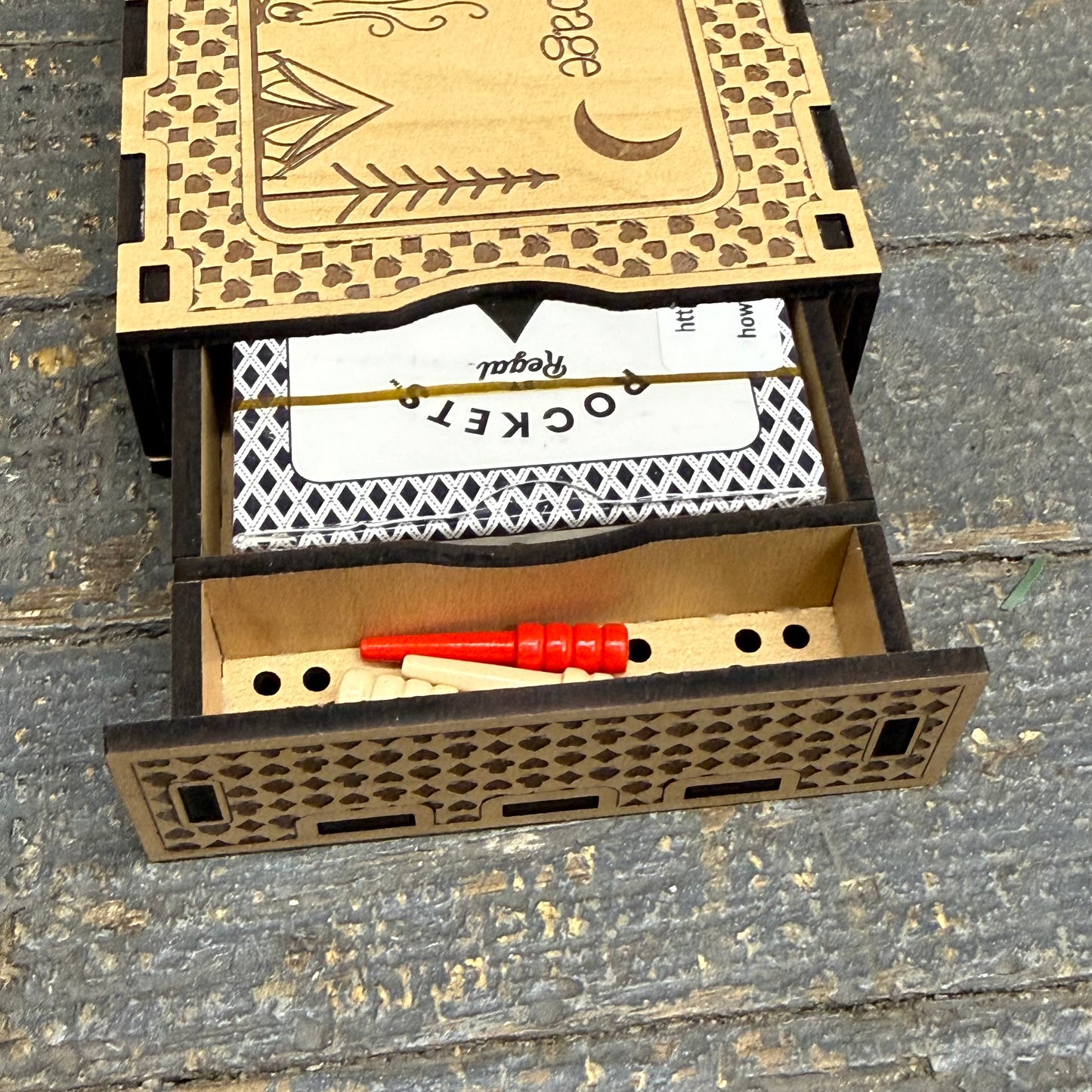 Wooden Camp Cribbage Tabletop Travel Game Indian Lake