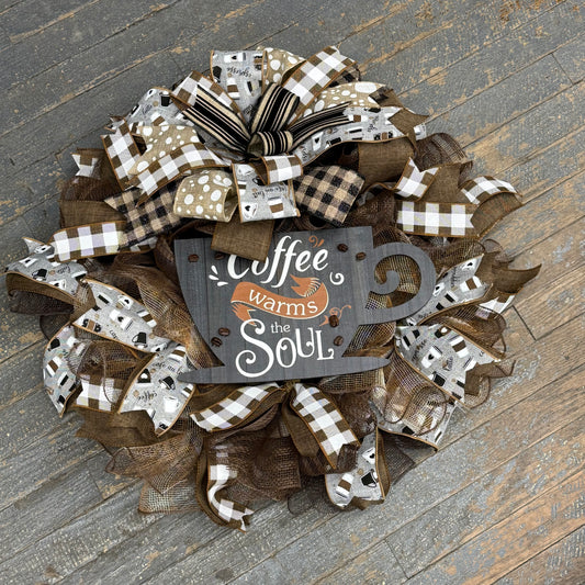 Coffee Warms Soul Holiday Wreath Door Hanger