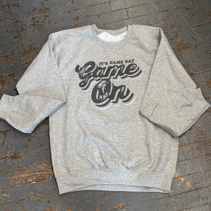 Game Day Game On Grey Graphic Designer Long Sleeve Crew Neck Sweatshirt