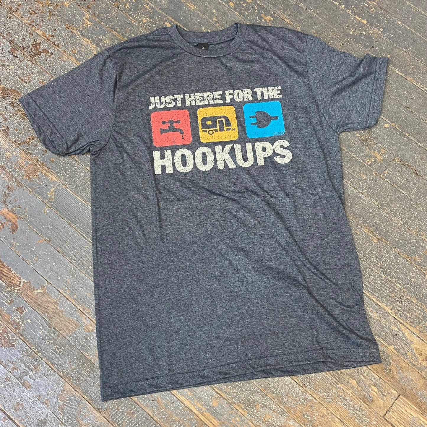 Just Here for the Hookups Camping Short Sleeve T-Shirt Grey Graphic Designer Tee