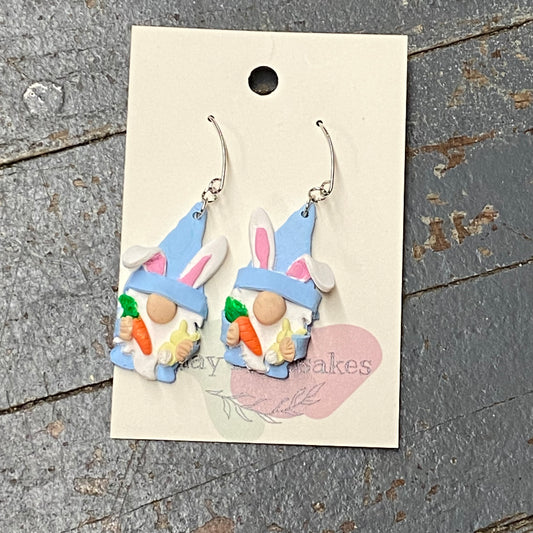 Clay Easter Bunny Gnome Silver Teardrop Dangle Earring Set