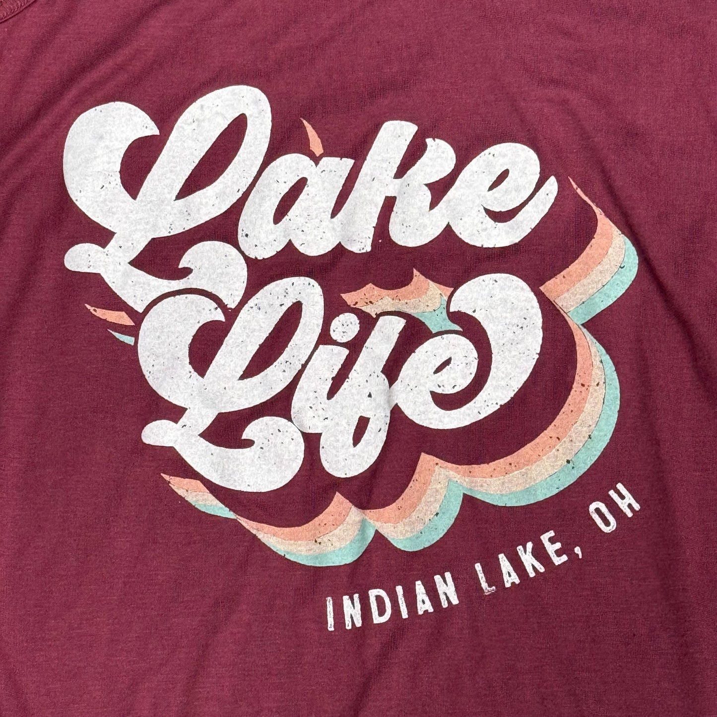 Lake Life Indian Lake OH Maroon Graphic Designer Ladies Tank