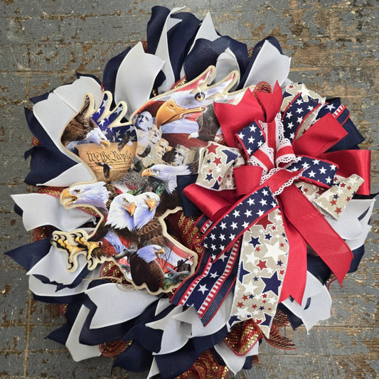 American Flag We People USA Patriotic Holiday Wreath Door Hanger