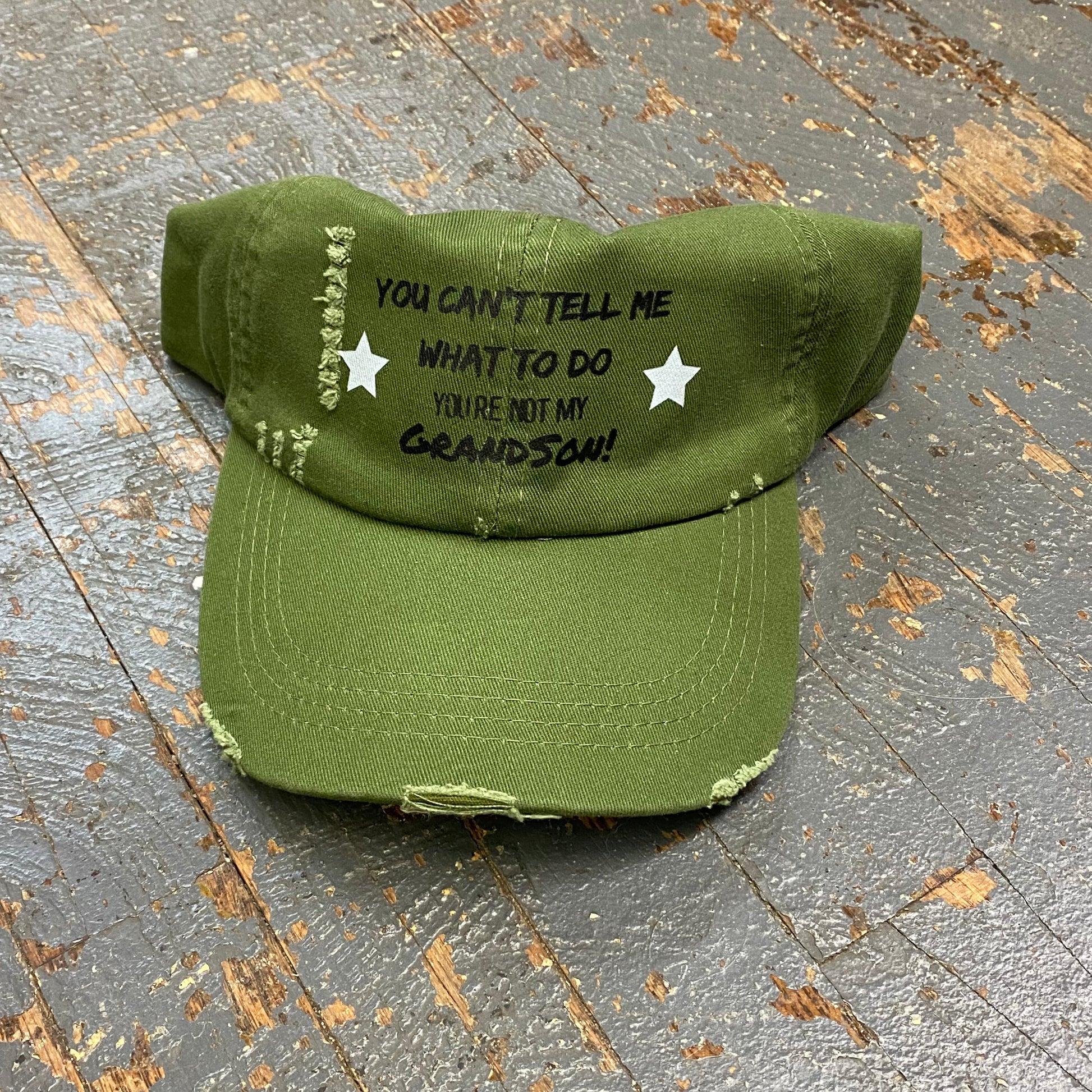 Tell Me What To Do Grandson Painted Olive Ball Cap