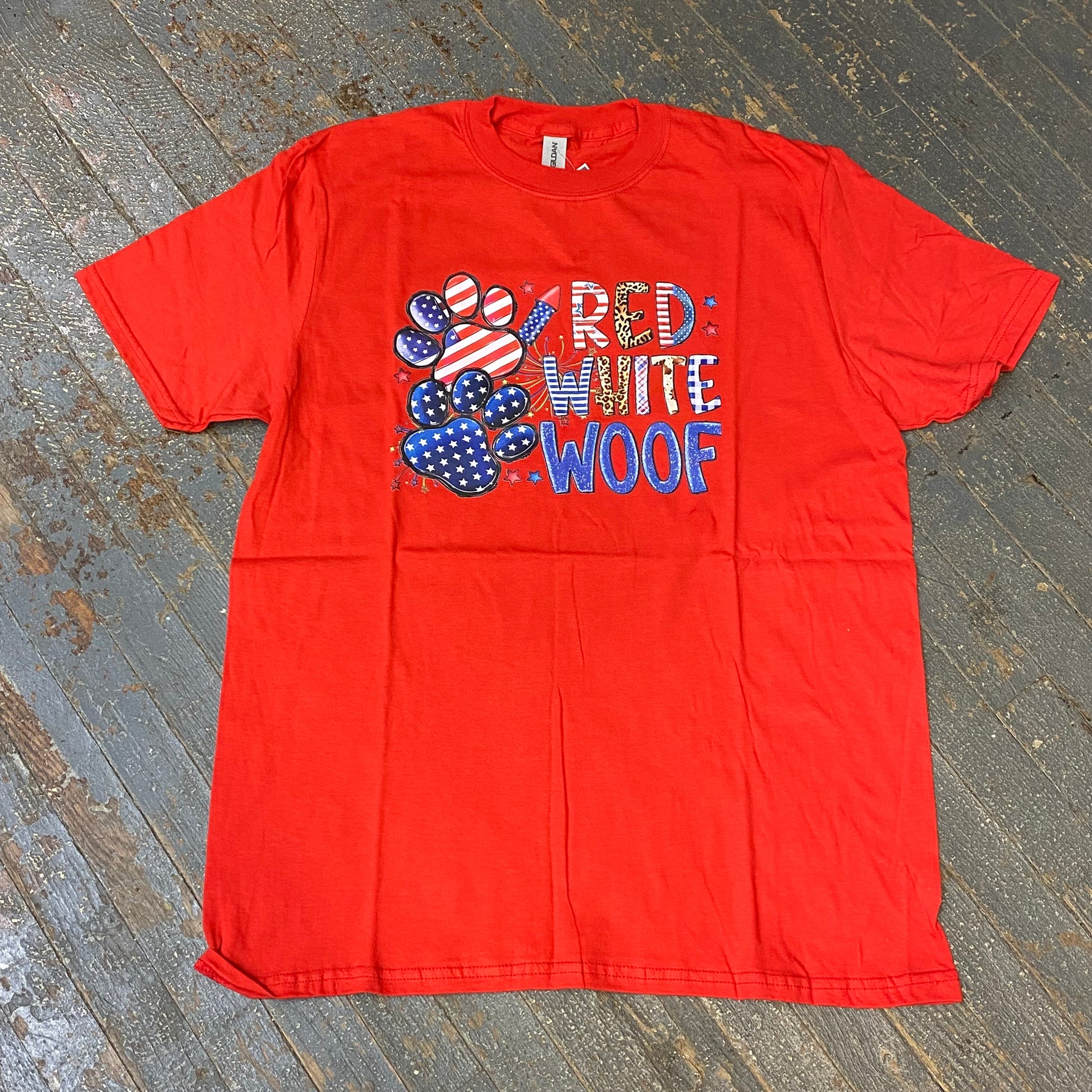 Red White Whoof Short Sleeve T-Shirt Red Graphic Designer Tee