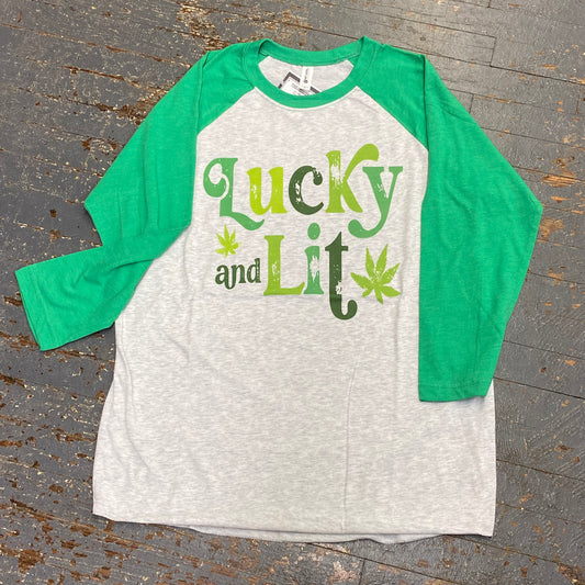 Lucky and Lit 3/4 Sleeve Raglan Baseball T-Shirt Graphic Designer Tee