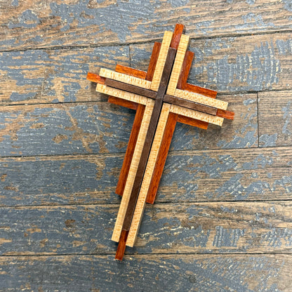Handmade Layered Dimensional Natural Wooden Resurrection Cross Walnut Maple Blood Wood