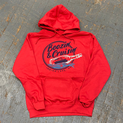 Boozin' Cruisin' Indian Lake OH Red Graphic Designer Long Sleeve Sweatshirt Hoody