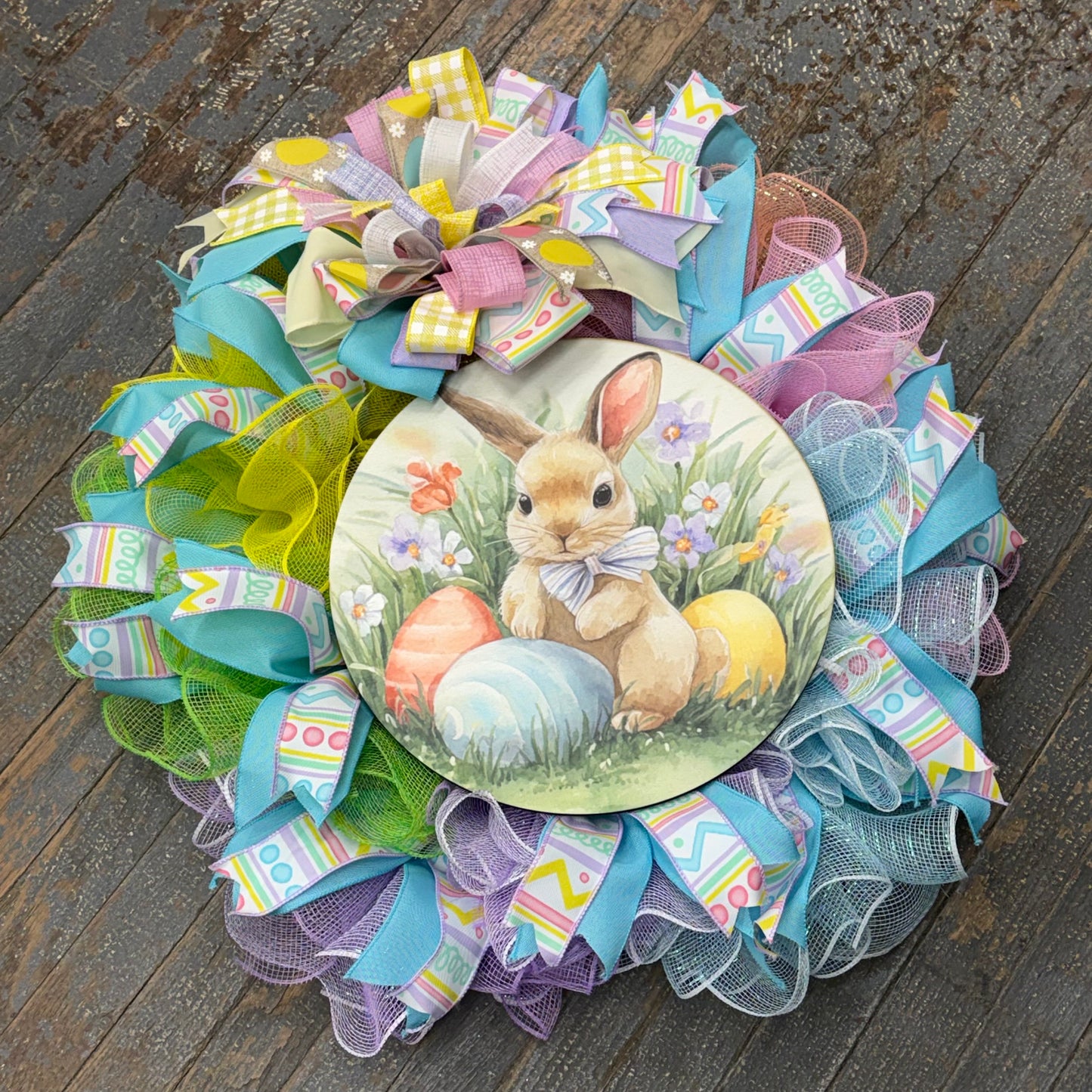 Spring Easter Bunny Rabbit Seasonal Holiday Wreath Door Hanger Blue Purple