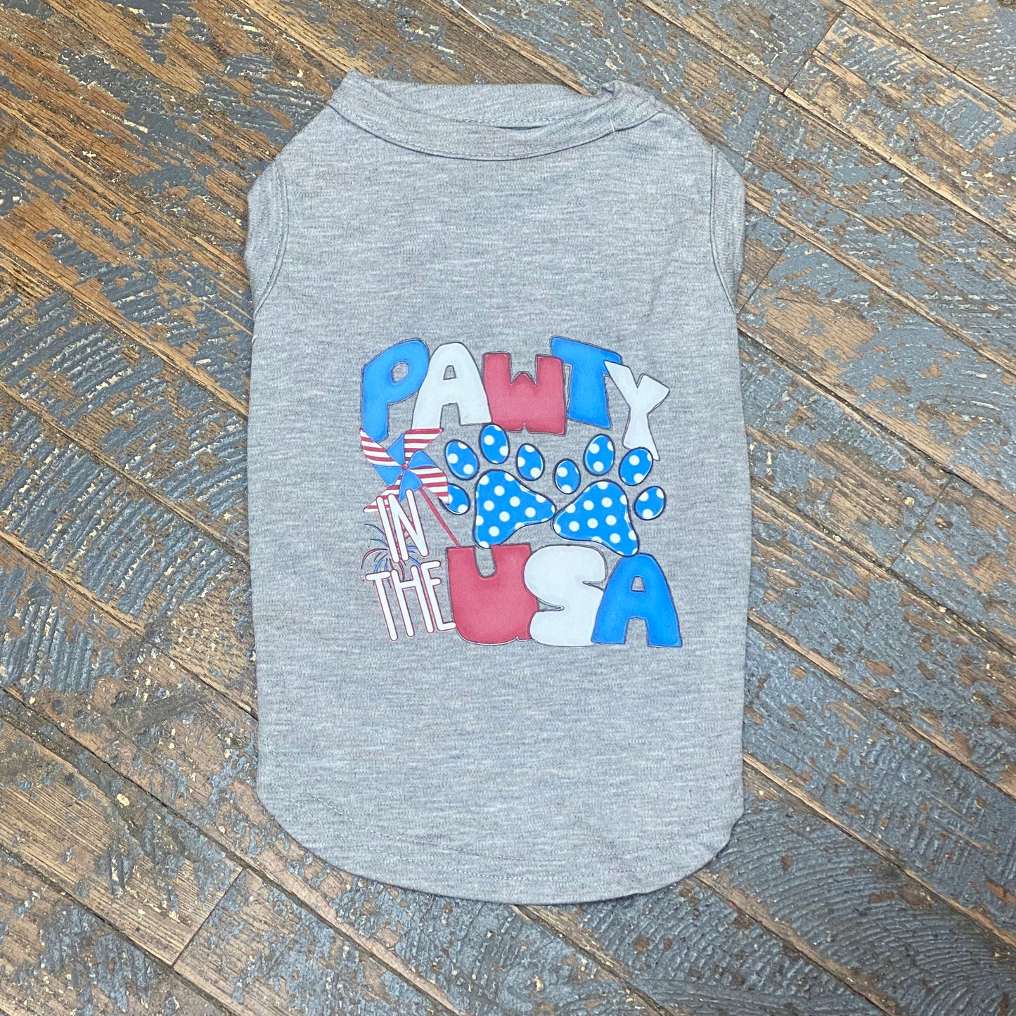 Pawty in the USA Grey Dog Pet T-Shirt Doggie Skins Tank Apparel