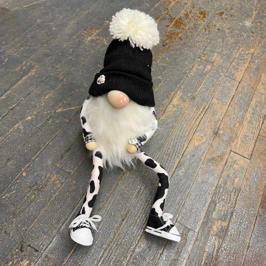 Gnome Holiday Cow Print Black Shoes