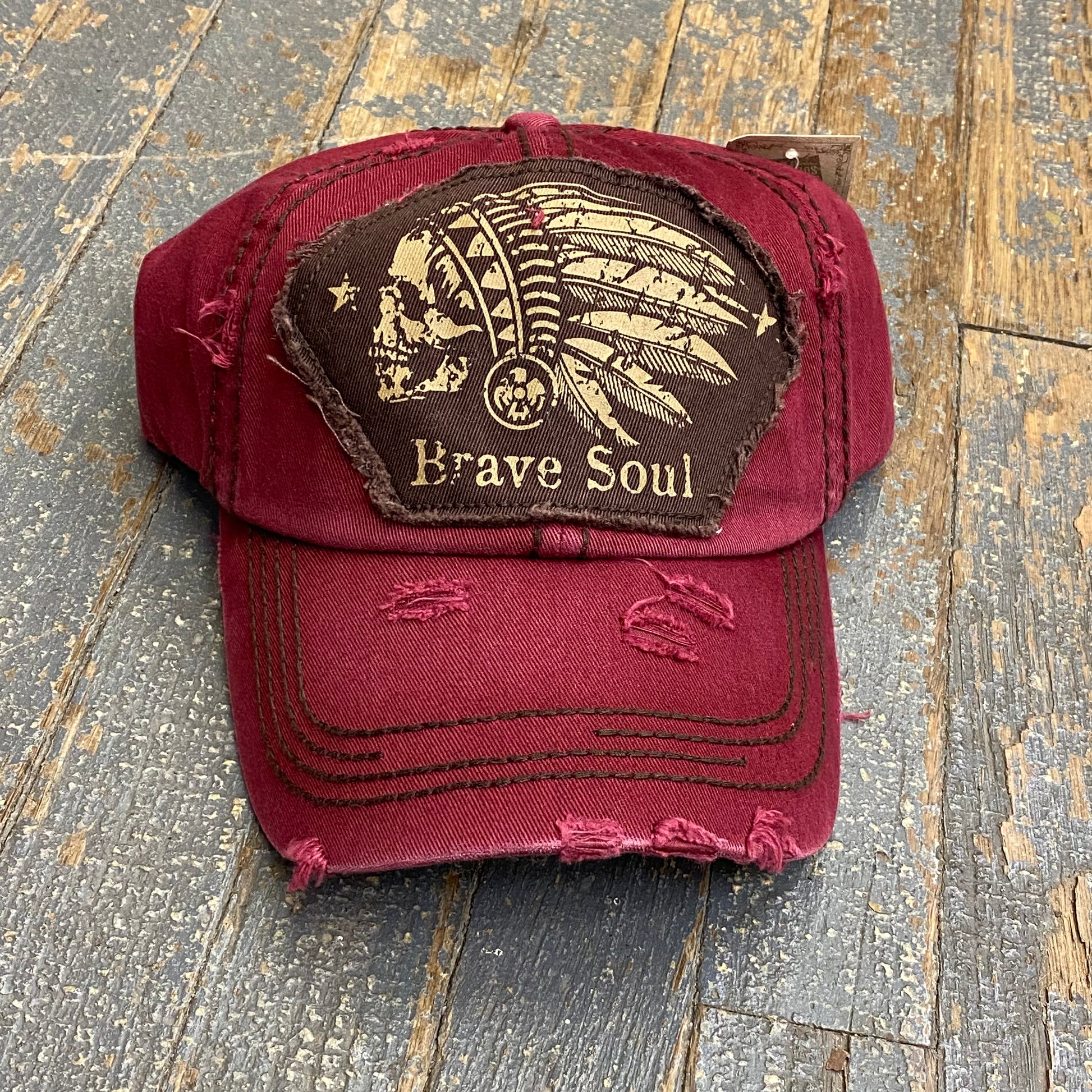 Brave Soul Indian Head Patch Burgundy Ball Cap