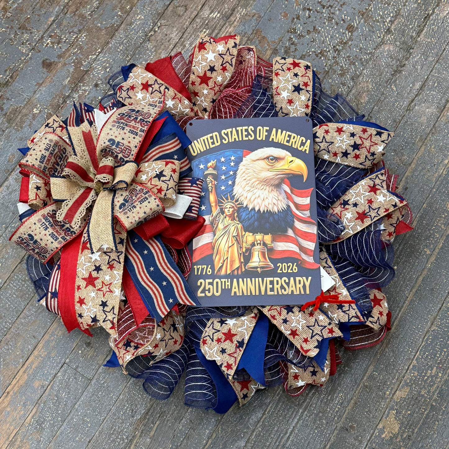 250 Years Americana Eagle USA Patriotic Holiday Wreath Door Hanger
