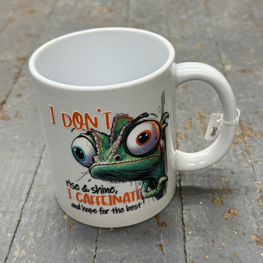 No Rise Shine Caffeinate 12oz Beverage Drink Coffee Mug White