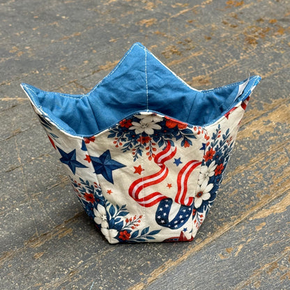Handmade Fabric Cloth Ice Cream Bowl Coozie Cold Pad Holder Patriotic Red White Blue