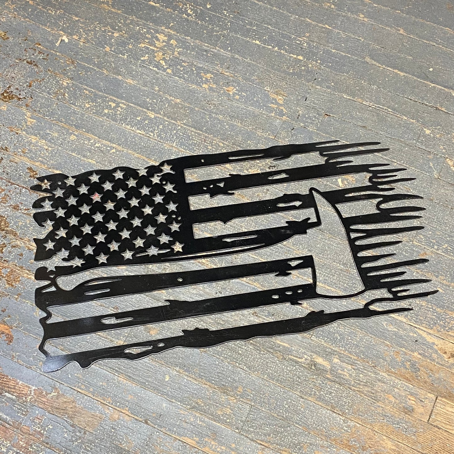 American Flag Fireman Axe Metal Sign Wall Hanger