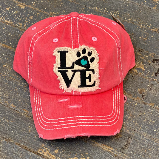 Dog Paw LOVE Hat Pink Embroidered Ball Cap